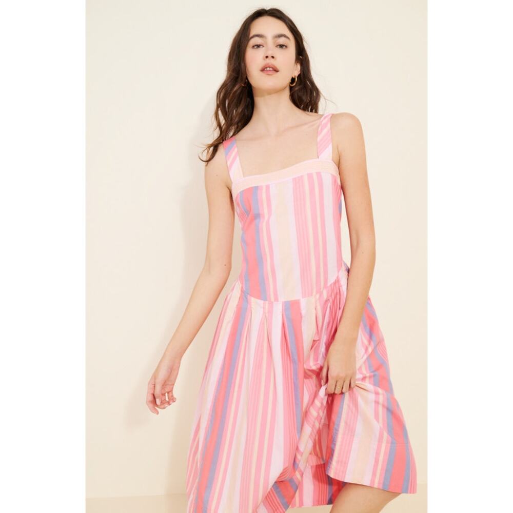 NWT Free People primavera striped drop waist sun dress in pink sz M Reversible